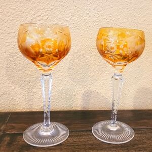 Vintage Nachtmann Crystal Handblown Colored Wine Glasses Set Of 2